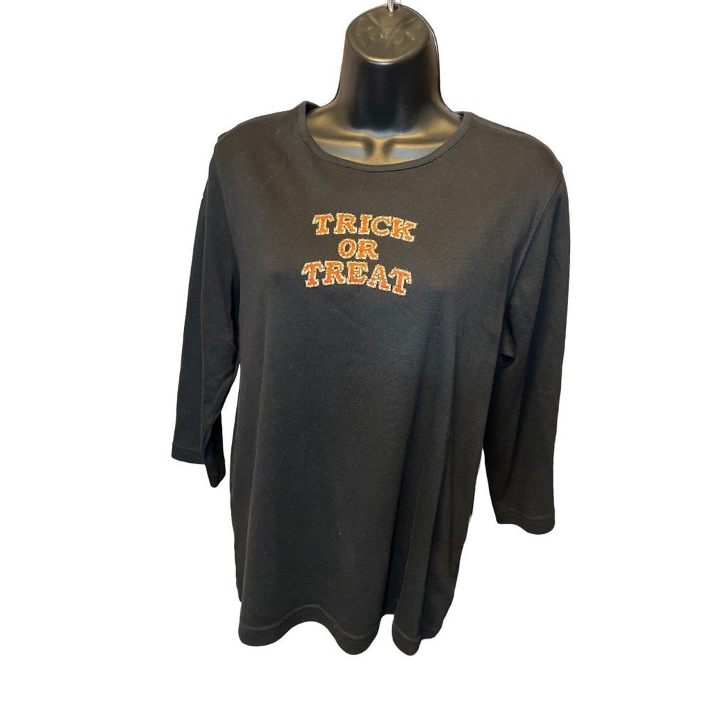 Designers Studio NWT Black Trick or Treat 3/4 Sleeve T Shirt Sz M